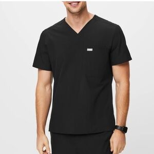Figs Classic Black V-Neck Scrub Top